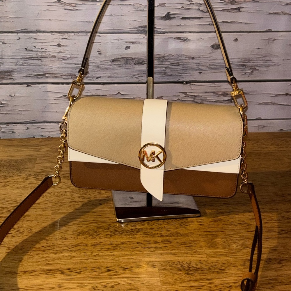 Michael Kors medium Greenwich color-block saffiano leather shoulder bag.